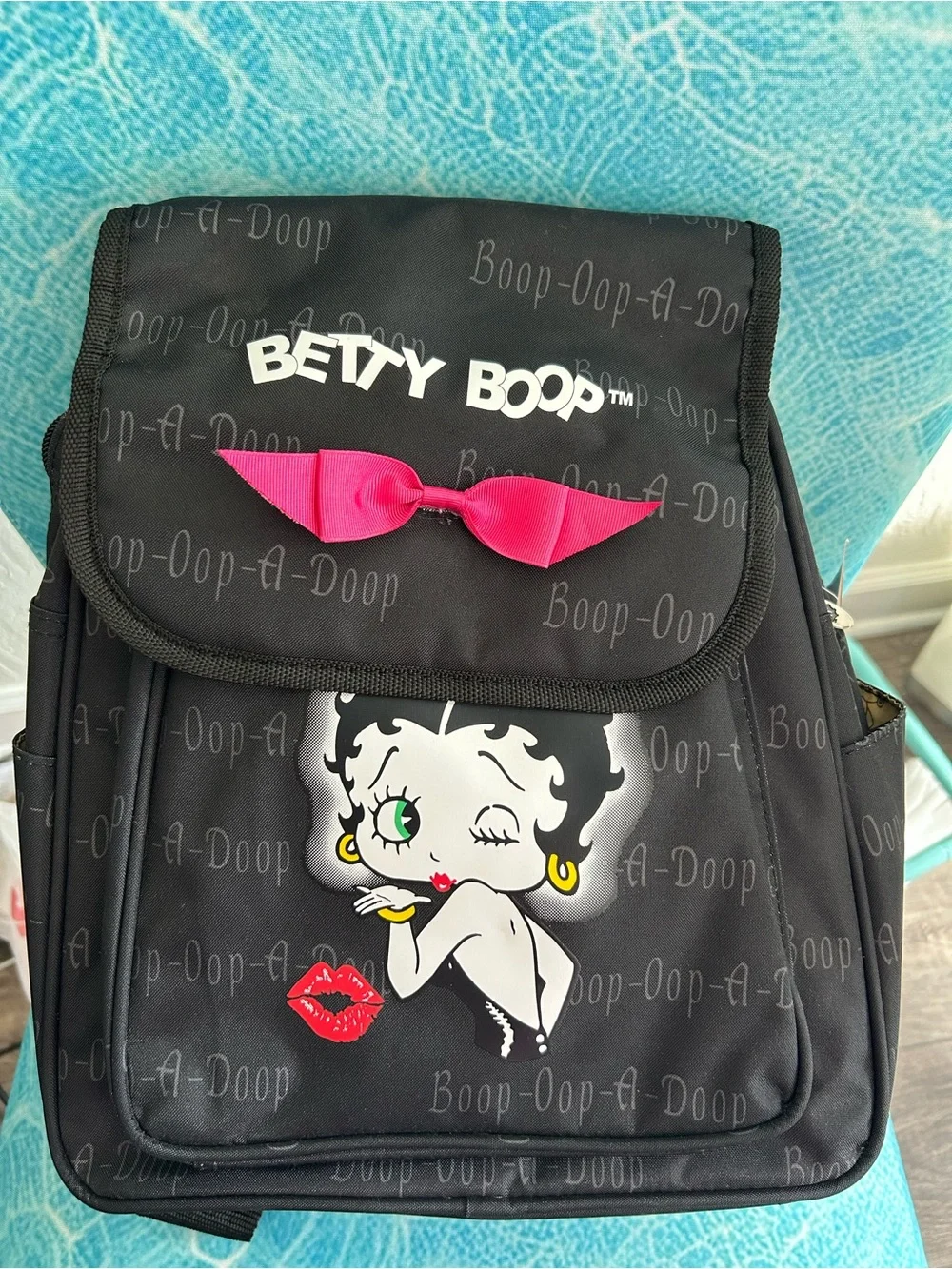 Betty Boop Black Backpack with Hot Pink Bow and Red Lip 13x15